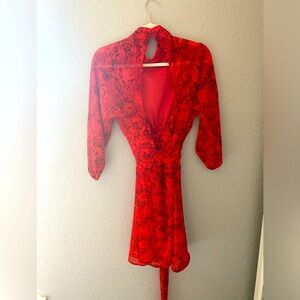 Chiffon Printed Skater dress. Red floral (roses) mini dress.